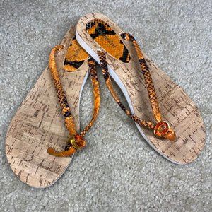 Baldinini Women Sandal Orange Snake Strap 7.5